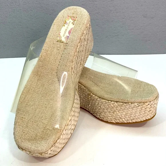 NWT Y2K Transparent Platform Wedges Sandals Open Toe Hemp High Heels Slides - Picture 2 of 8